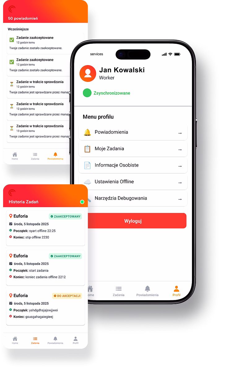 WSW Workflow — mobile app screens